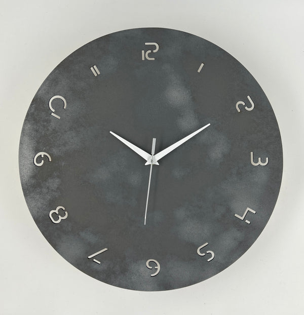 Modern Wall Clock - Funky Hand Numbers - Marble Colour - 38cm Diameter
