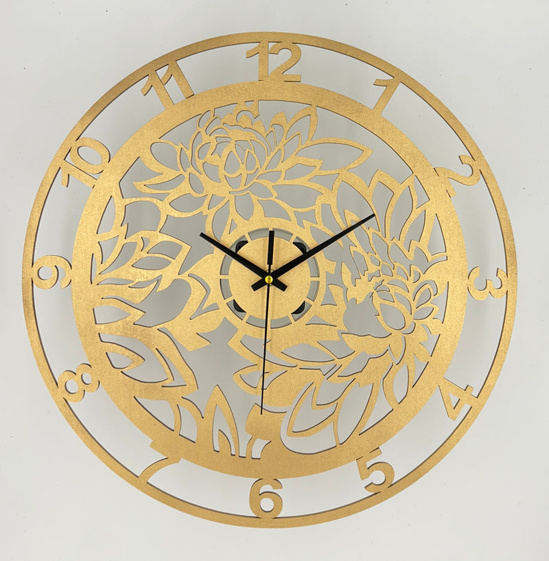 Ornate Gold Wall Clock with Arabic Numerals - 38cm Diameter