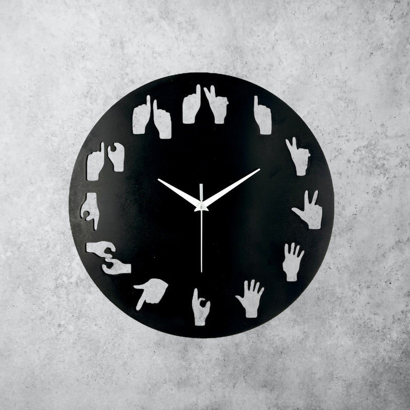 Modern Wall Clock - Funky Hand Numbers - Black - 38cm Diameter