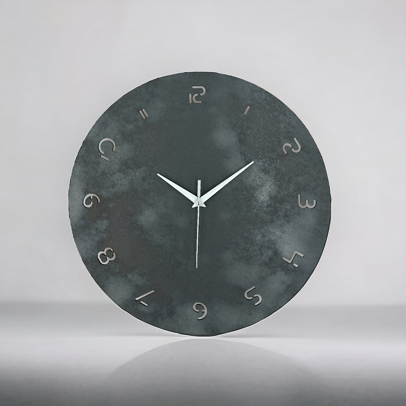 Modern Wall Clock - Funky Hand Numbers - Marble Colour - 38cm Diameter