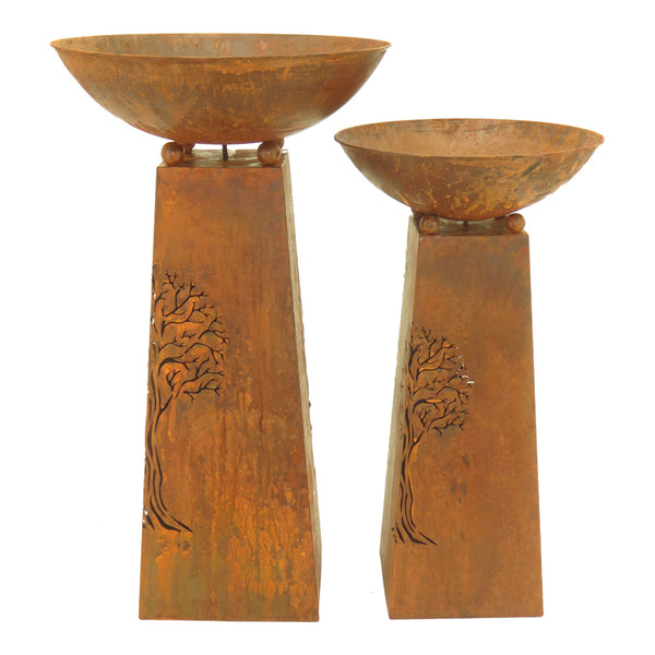 Set Of 2 Nested Rust Tree Of Life Fire Bowls 50 X 50 X 83 / 40 X 40 X 70CM