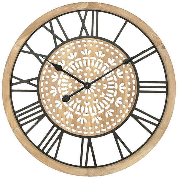 XL Carved Industro-Hamptons Wall Clock 60X5CM