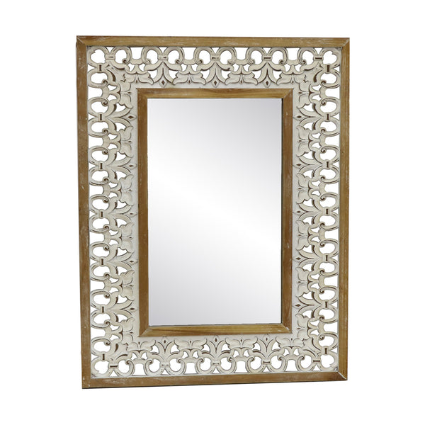 XL Hamptons Wood-Carved With Natural Frame Mirror 70 × 4.5 X 90CM