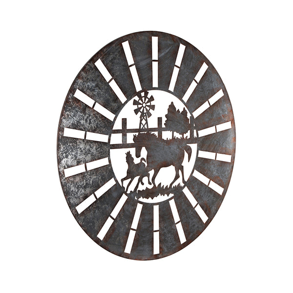 Galvanised With Rust Horses Round Laser-Cut Wall Art 100 × 0.7CM
