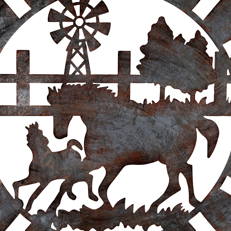 Galvanised With Rust Horses Round Laser-Cut Wall Art 100 × 0.7CM