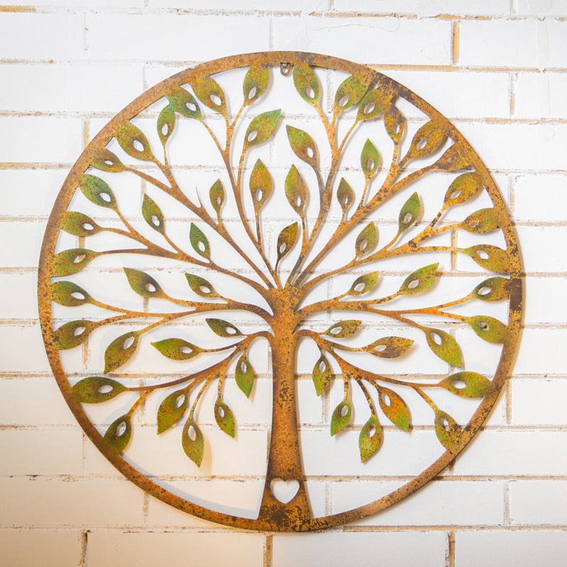 Laser-Cut Rusty Tree With Small Heart & Green Leaves 80 × 0.6CM