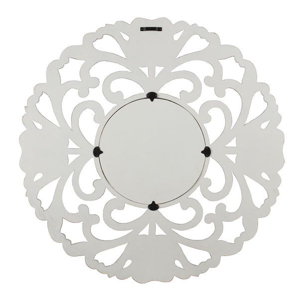 High St – XL MDF - Wood Carved Circolo Wall Mirror - Distressed White 75 × 1.5CM
