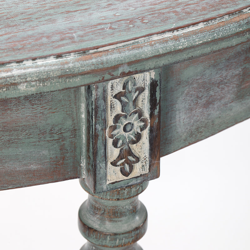 Reef Half Round Carved Table With Shelf 72 X 30 X 72CM
