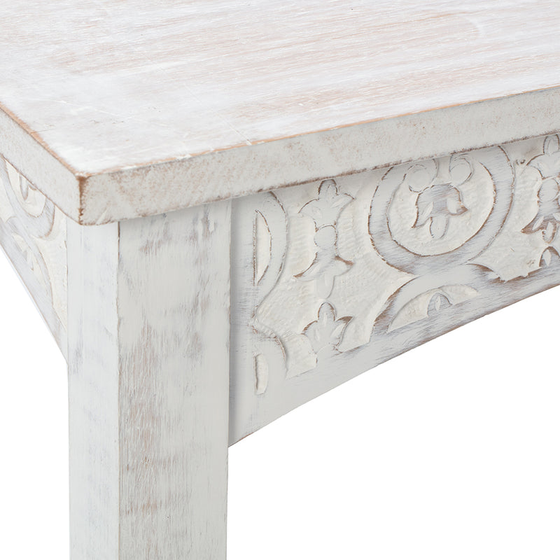 Hamptons Carved Side Table With Shelf 61 X 36 X 61CM
