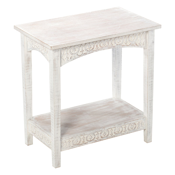 Hamptons Carved Side Table With Shelf 61 X 36 X 61CM