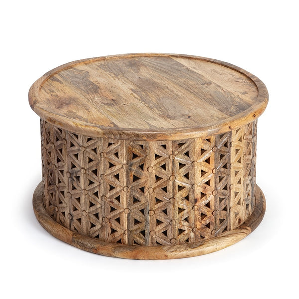Zara Natural Mango wood Carved Coffee Table 75 x 75 x 40cm