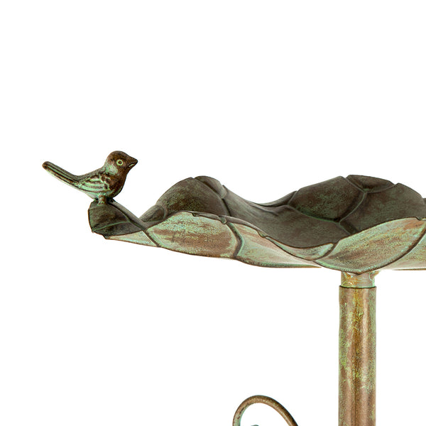 Lily pad Birdbath on Ornate Stand Green Rust 36 X 66CM