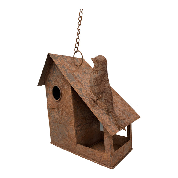 Rust Hanging Birdhouse With Bird On Roof 28 X 14 X 25CM