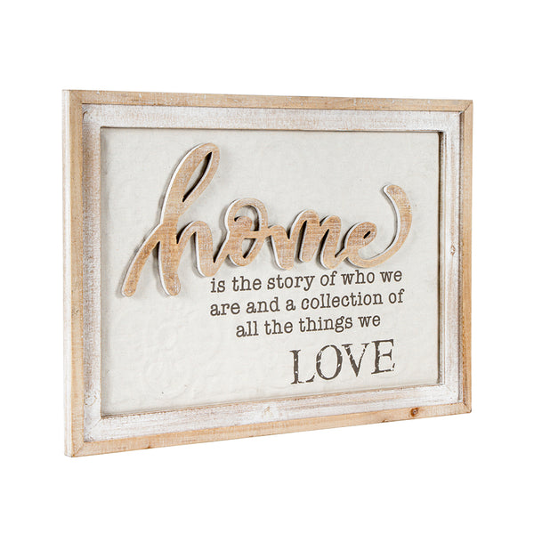 Framed Pressed Metal With Timber Mix ‘Home’ Wall Art