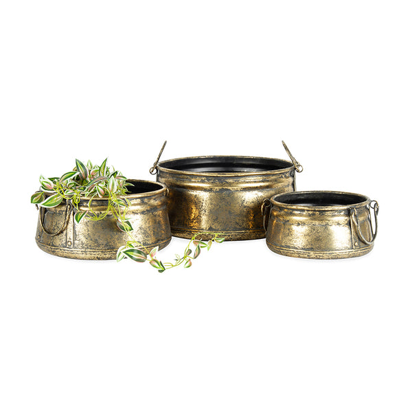 Set of 3 Nested Vintage Pots with Handles 38×17 / 31 × 15 / 24 x 12cm