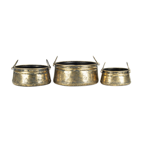 Set of 3 Nested Vintage Pots with Handles 38×17 / 31 × 15 / 24 x 12cm