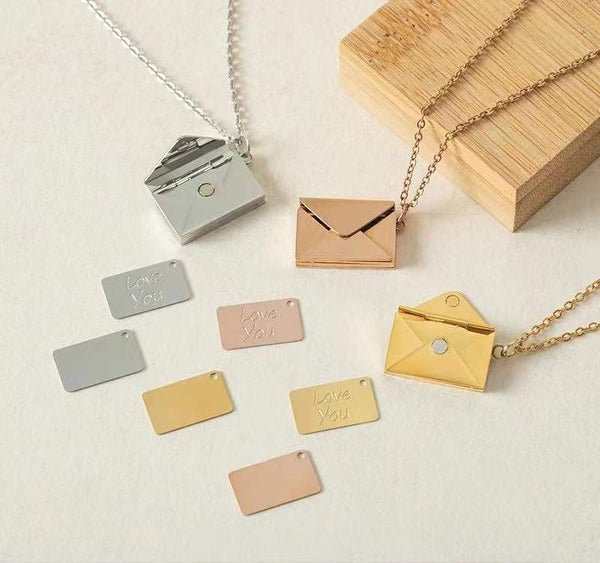Envelope Locket on chain -  with tiny removable engraved letter