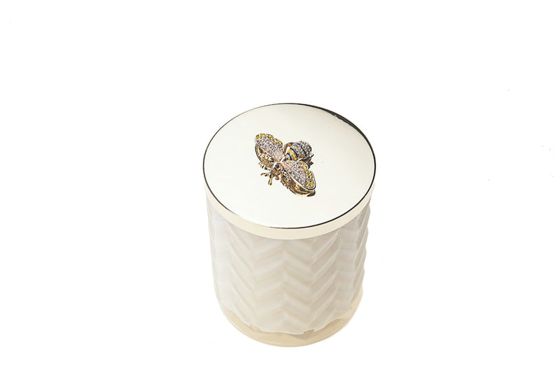 Cote Noire - Herringbone Candle With Scarf - Blond Vanilla - Cream & Golden Bee Lid