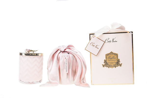 Cote Noire - Herringbone Candle With Scarf - Pink - Pink Rose Lid