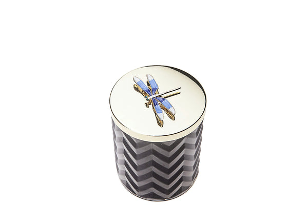 Cote Noire - Herringbone Candle With Scarf - Eau De Vie - Navy and Dragonfly Lid