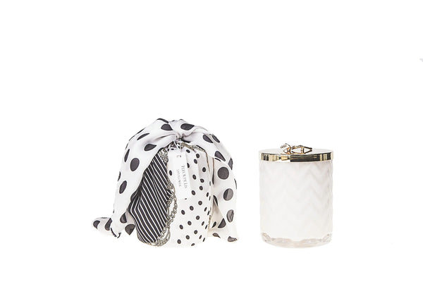 Cote Noire - Herringbone Candle With Scarf - White - Lilly Flower Lid