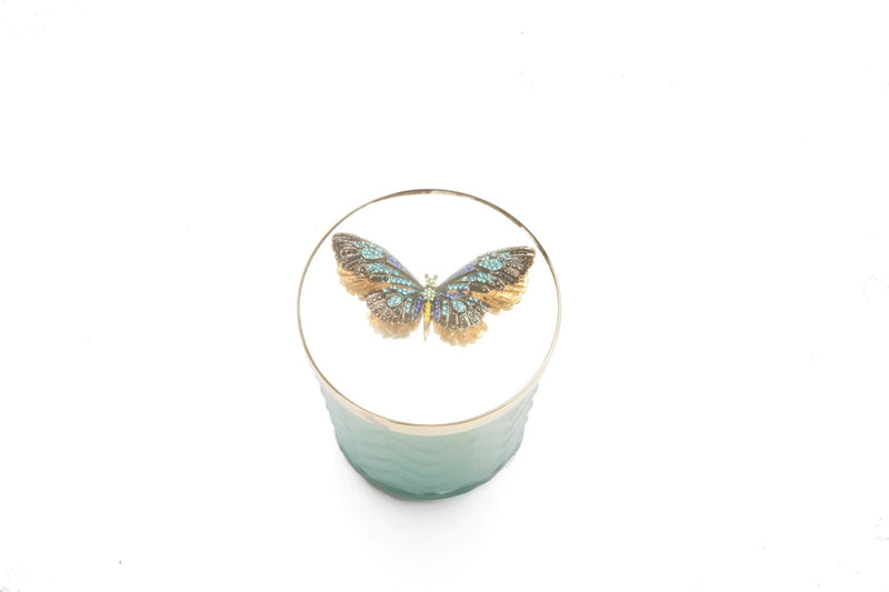 Cote Noire - Herringbone Candle With Scarf - Jade - Butterfly Lid