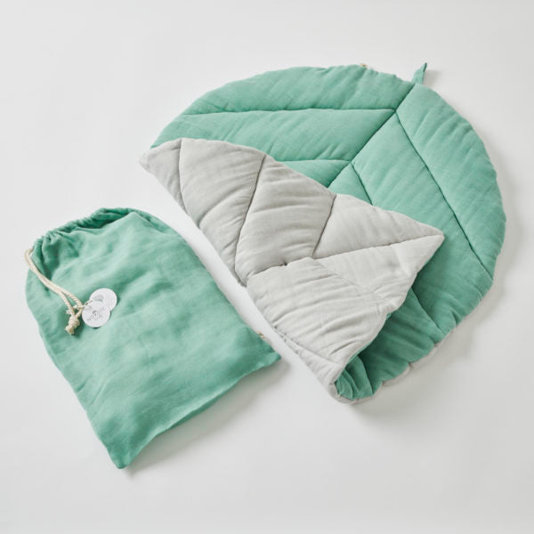 Green Leaf double Muslin Reversible Playmat  & Carry Bag