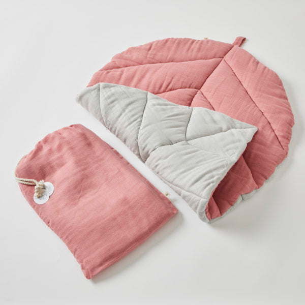 Dusty Rose Leaf Double Muslin Reversible Playmat & Carry Bag