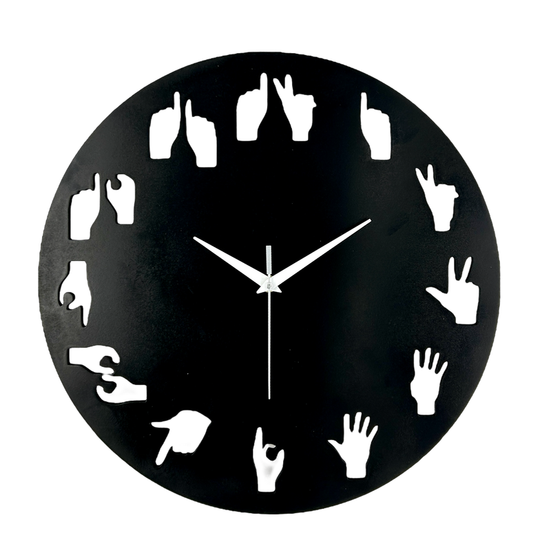 Modern Wall Clock - Funky Hand Numbers - Black - 38cm Diameter