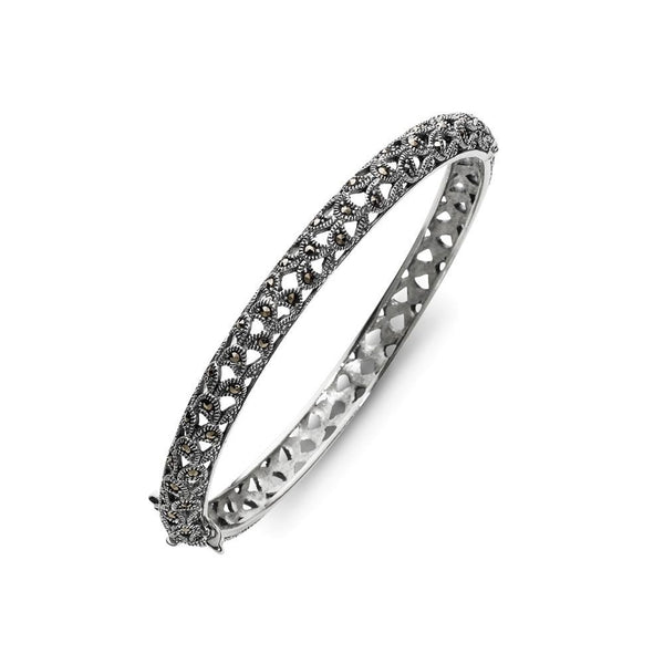 Sterling silver clip-on marcasite fancy detail bangle