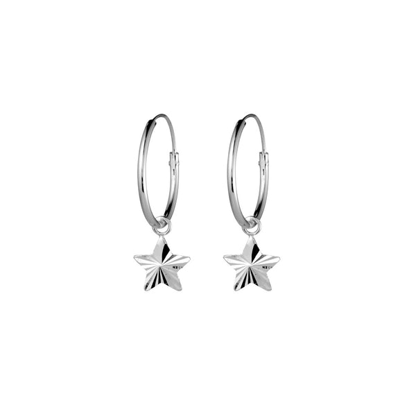 Sterling silver sleeper with cut star charm 15mm endless hoop x 8mm charm