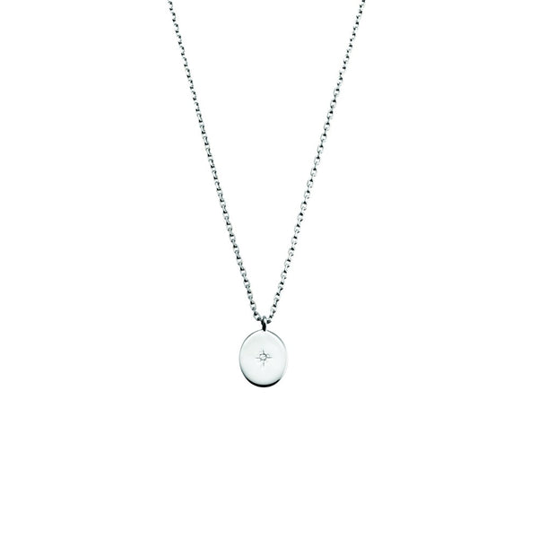 Sterling Silver oval pendant necklace with cz detail