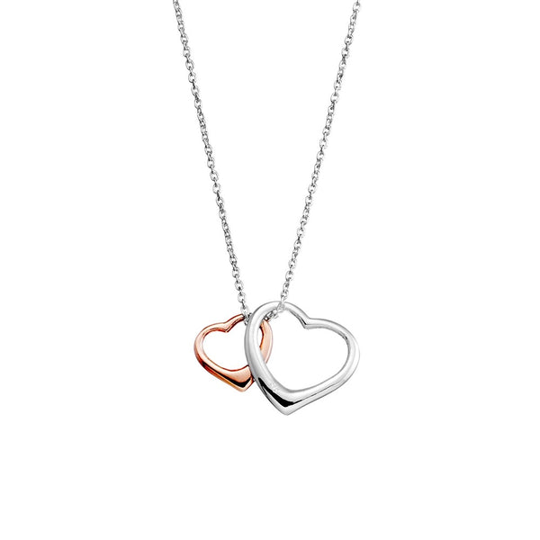 Sterling Silver necklace with two tone heart pendants
