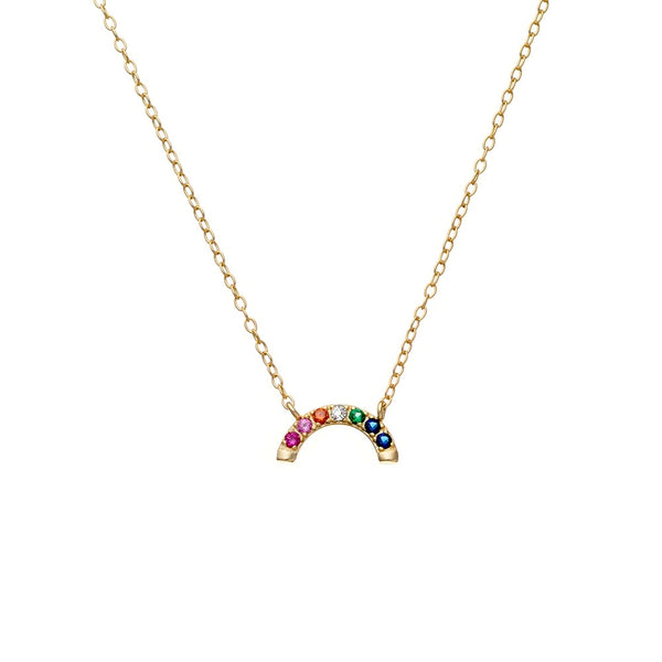Sterling silver 14K gold plated necklace featuring rainbow CZ