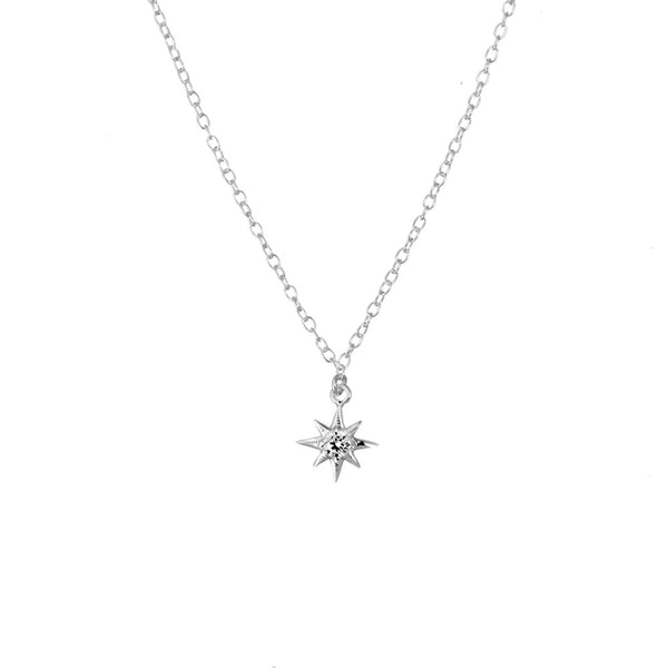 Sterling silver fine cable necklace with single CZ star pendant