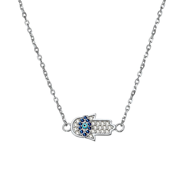 Sterling Silver CZ Hamsa hand with eye necklace