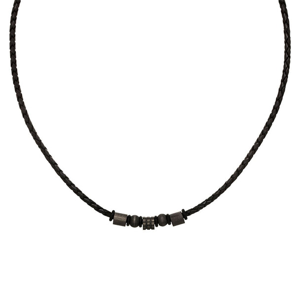 Stainless Steel men's leather necklace with carbon fiber detail 50 + 5CM