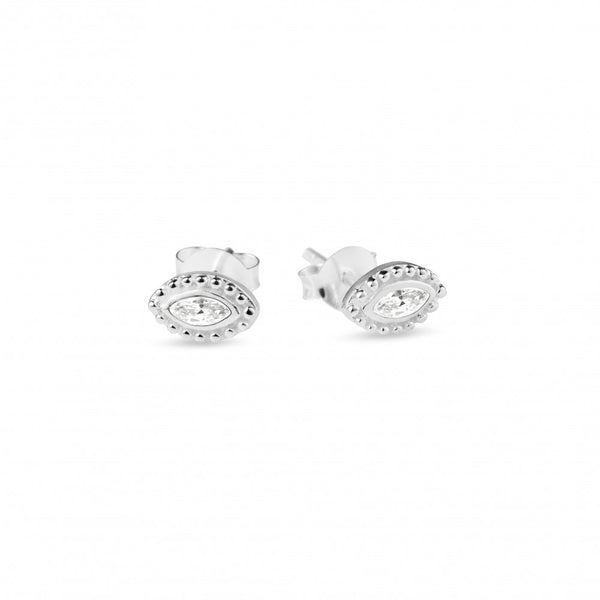 Sterling silver marquis CZ stud with ball detail 8mm x 5mm