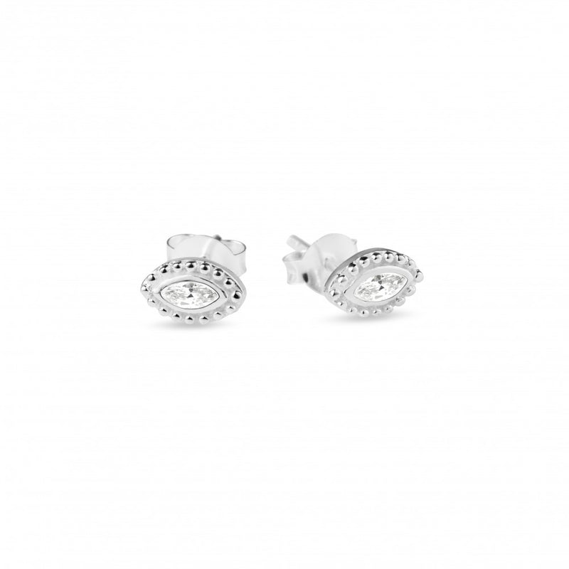 Sterling silver marquis CZ stud with ball detail 8mm x 5mm