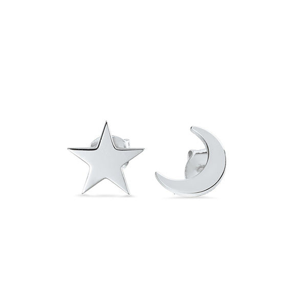 Sterling Silver star and moon stud earring 10mm (W) x 10mm (L)