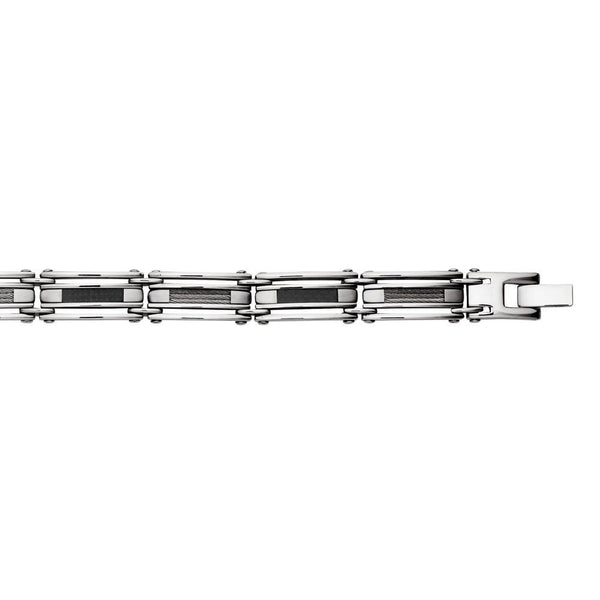Stainless steel men's bracelet with black carbon fibre detail 22CM