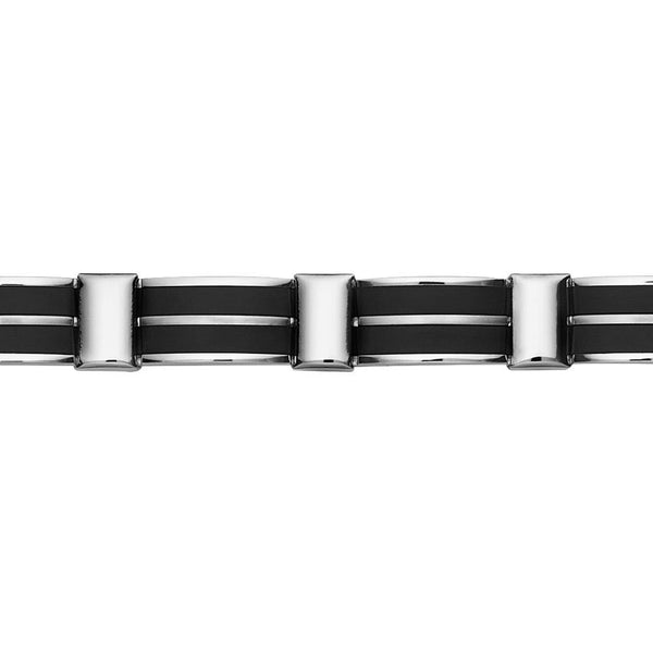 Stainless steel men's bracelet with black rubber detailing 21CM