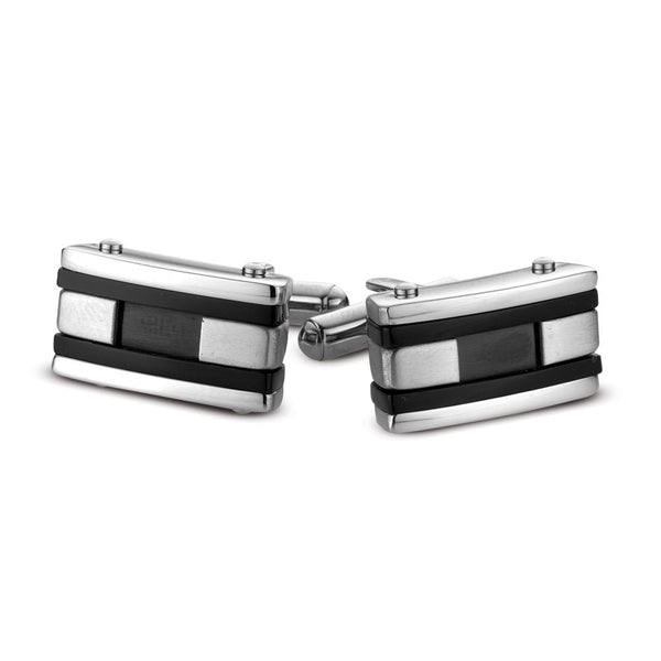 Stainless steel cufflinks with black detailing
