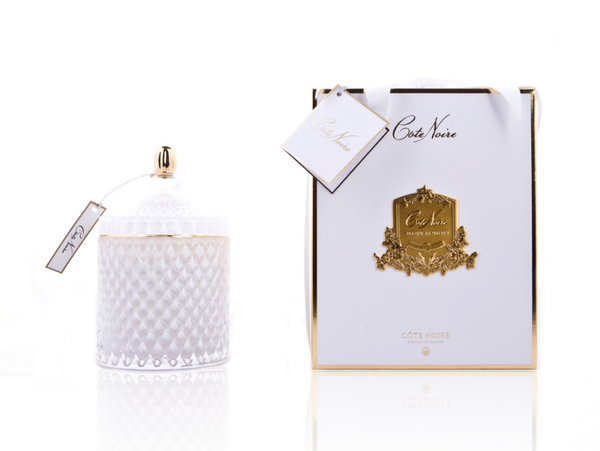 Cote Noire Grand White Art Deco Candle - Jasmine Flower Tea - Fleur de the au Jasmin